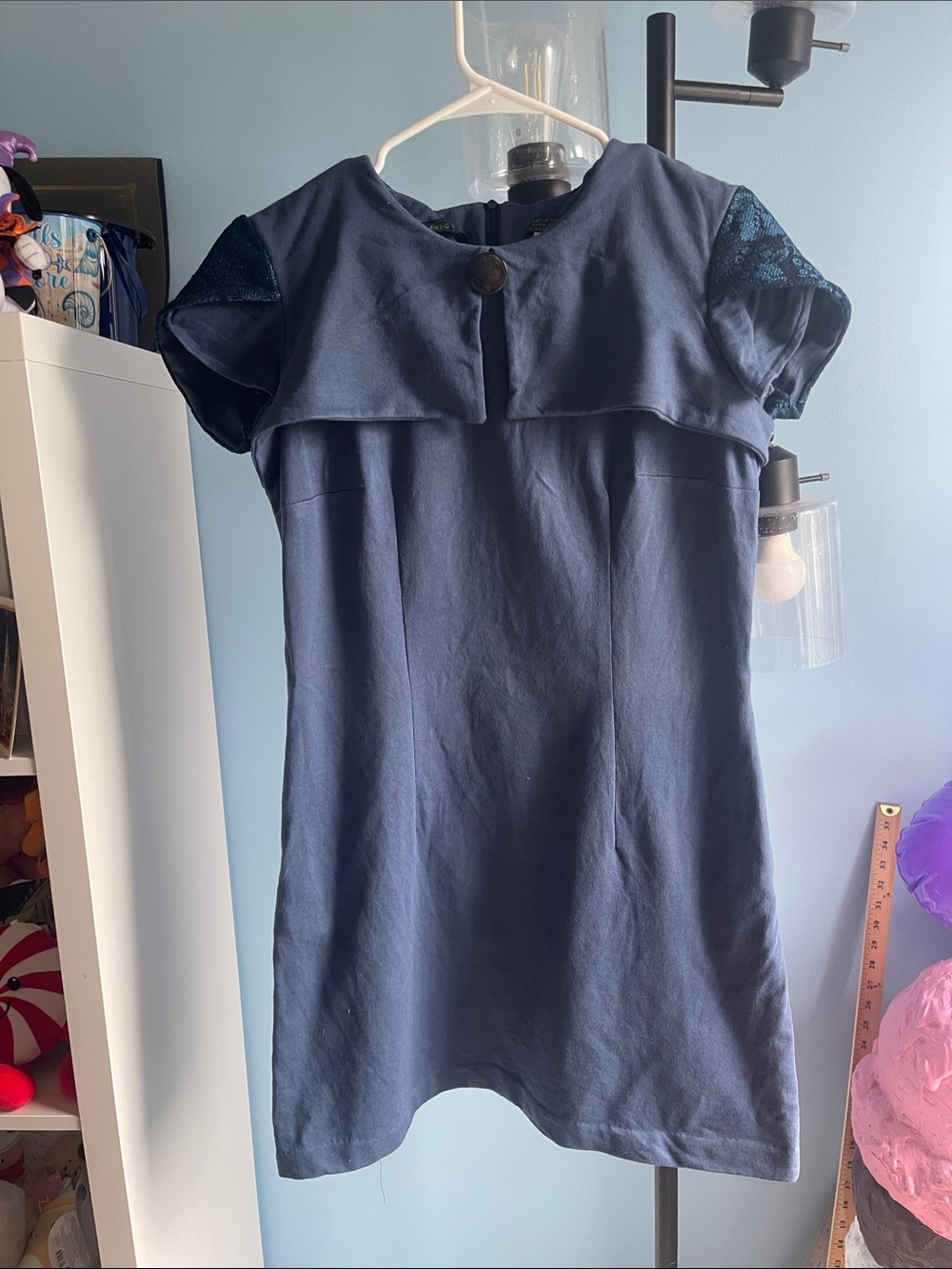 Navy Short Sleeve Midi Dress with Button Front